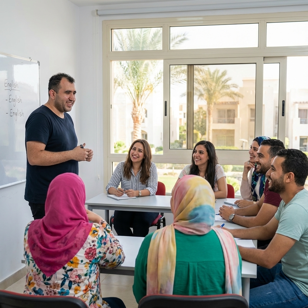 Students learning in a classroom